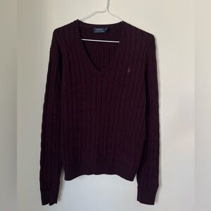 Polo Ralph Lauren Cable Knit  tennis preppy burgundy casual Sweater XL cotton
